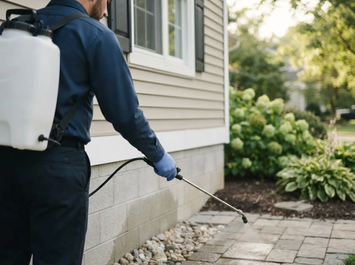 Pest control technician inspecting a home in Browning, MO